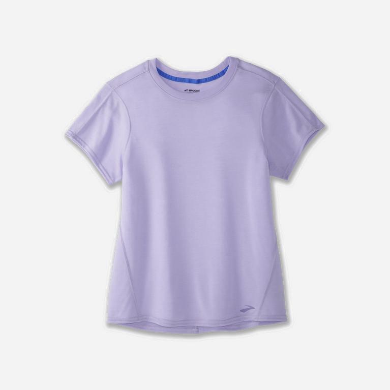 Brooks Distance NZ - Women's Short Sleeve Running Shirt - Heather Violet Dash/Black (30562-ZXNH)